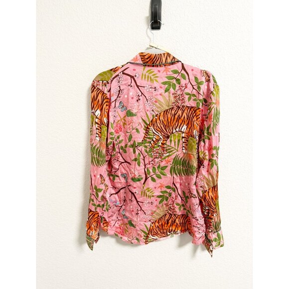 Karen Mabon Anthropologie Womens Tiger Blossom Silk Sleep Shirt Button Up Small - Picture 5 of 8